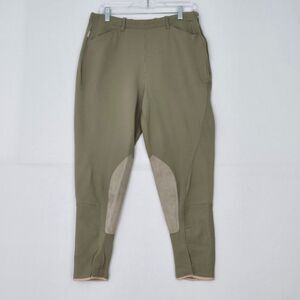 Olive Riding-Style Women's Leggings with Reinforced Knee Panels